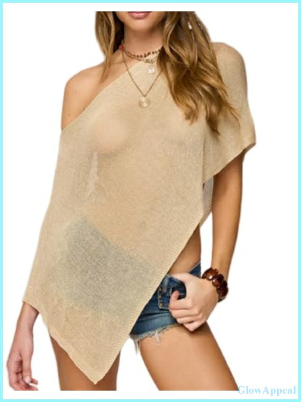 Sheer Knit Poncho Cover Up Off Shoulder Crochet Shawl Swimsuit Cover